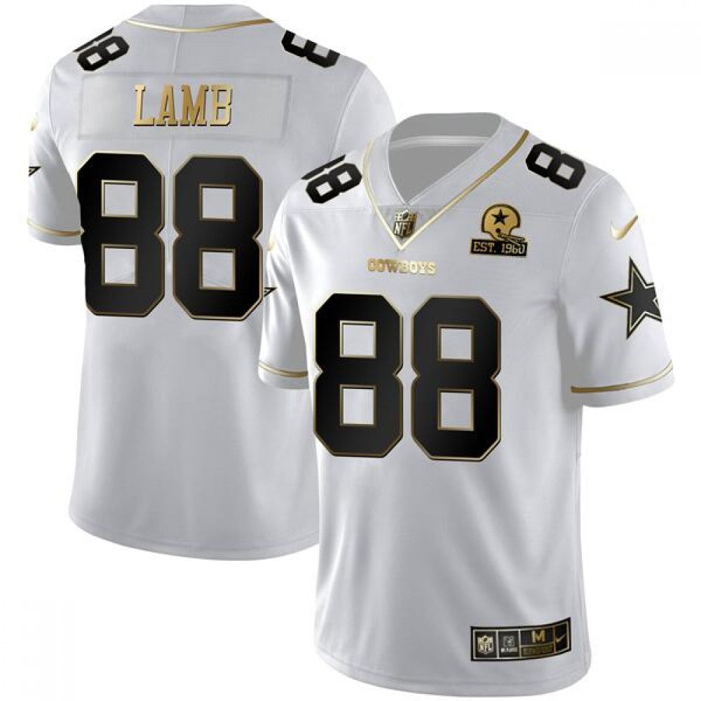 Men's Dallas Cowboys #88 CeeDee Lamb White Golden Edition With 1960 Patch Limited Stitched Jersey 