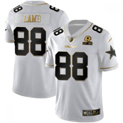 Men's Dallas Cowboys #88 CeeDee Lamb White Golden Edition With 1960 Patch Limited Stitched Jersey 