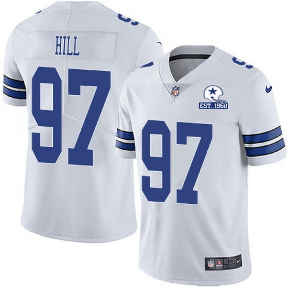 Men's Dallas Cowboys #97 Trysten Hill White With Established In 1960 Patch Limited Stitched Jersey 