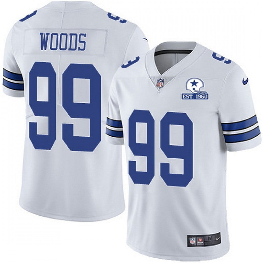 Men's Dallas Cowboys #99 Antwaun Woods White With Established In 1960 Patch Limited Stitched Jersey 