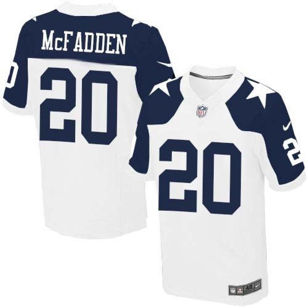Cowboys #20 Darren McFadden White Thanksgiving Throwback Men's Stitched NFL Elite Jersey 