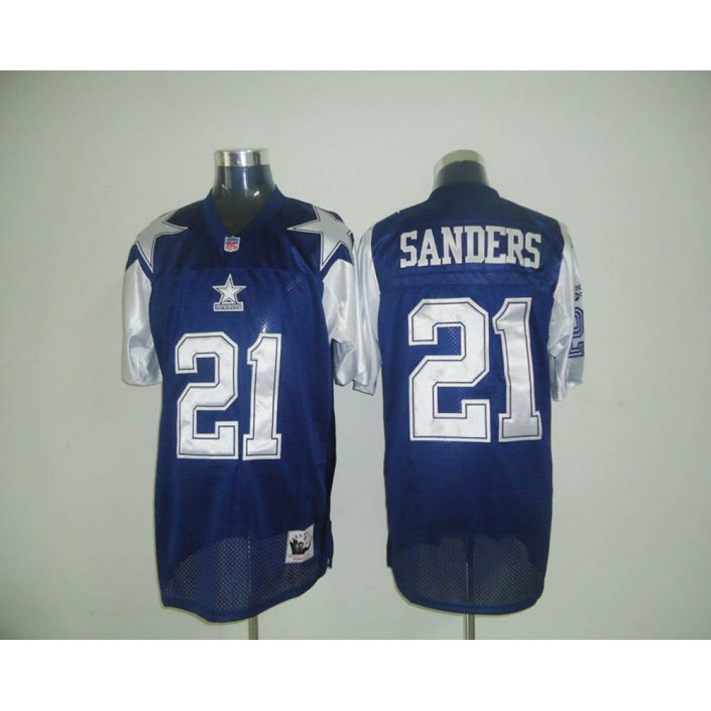 Mitchell & Ness Cowboys #21 Deion Sanders Blue Stitched Throwback NFL Jersey 