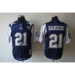 Mitchell & Ness Cowboys #21 Deion Sanders Blue/White With 75TH Stitched Throwback NFL Jersey 