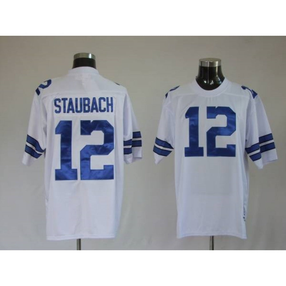 Mitchell & Ness Cowboys #12 Roger Staubach White Stitched Throwback NFL Jersey 