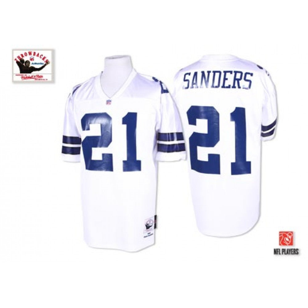 Mitchell & Ness 1995 Cowboys #21 Deion Sanders White Stitched Throwback NFL Jersey 