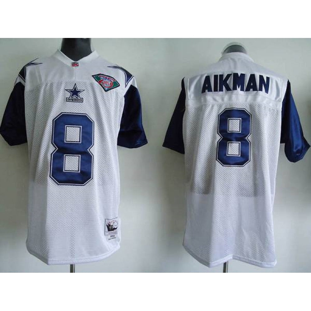 Mitchell & Ness Cowboys #8 Troy Aikman White Stitched Throwback NFL Jersey 