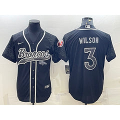 Men's Denver Broncos #3 Russell Wilson Black Reflective With Patch Cool Base Stitched Baseball Jersey 
