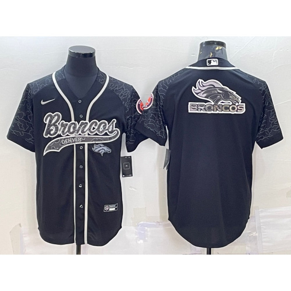 Men's Denver Broncos Black Reflective Team Big Logo With Patch Cool Base Stitched Baseball Jersey 
