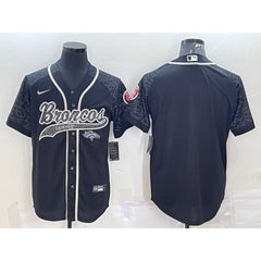Men's Denver Broncos Blank Black Reflective With Patch Cool Base Stitched Baseball Jersey 