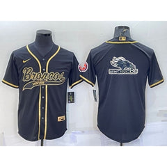 Men's Denver Broncos Black Gold Team Big Logo With Patch Cool Base Stitched Baseball Jersey 