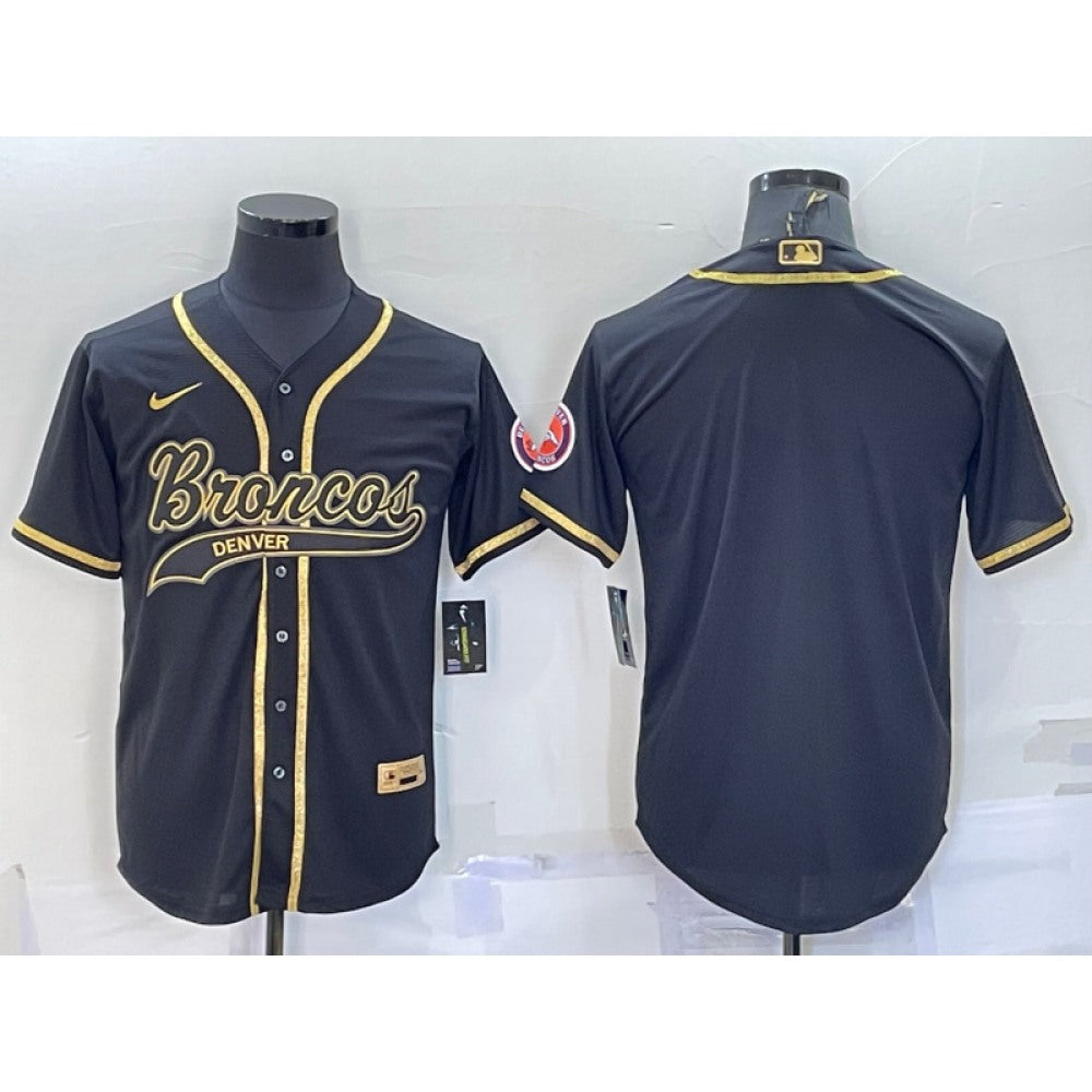 Men's Denver Broncos Blank Black Gold With Patch Cool Base Stitched Baseball Jersey 