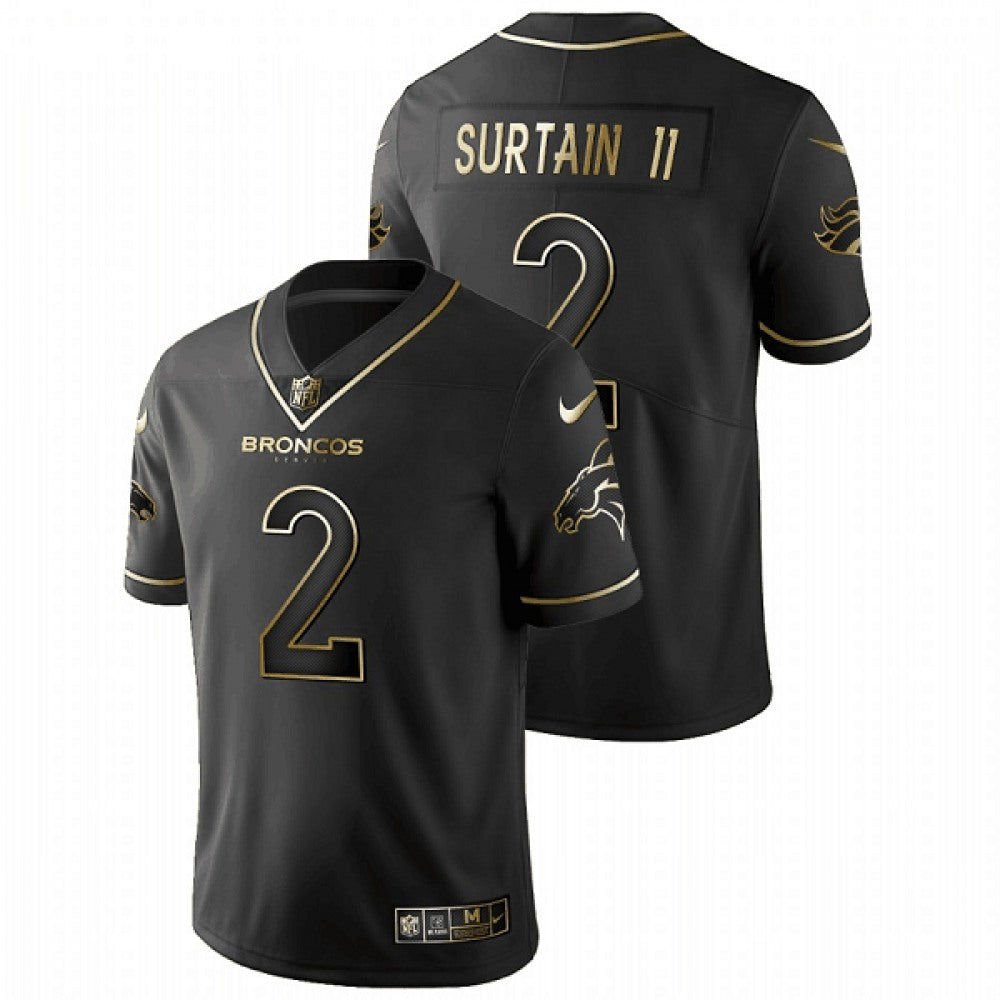 Men's Denver Broncos #2 Patrick Surtain II Black Golden Edition Stitched Jersey 
