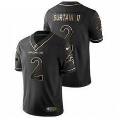 Men's Denver Broncos #2 Patrick Surtain II Black Golden Edition Stitched Jersey 