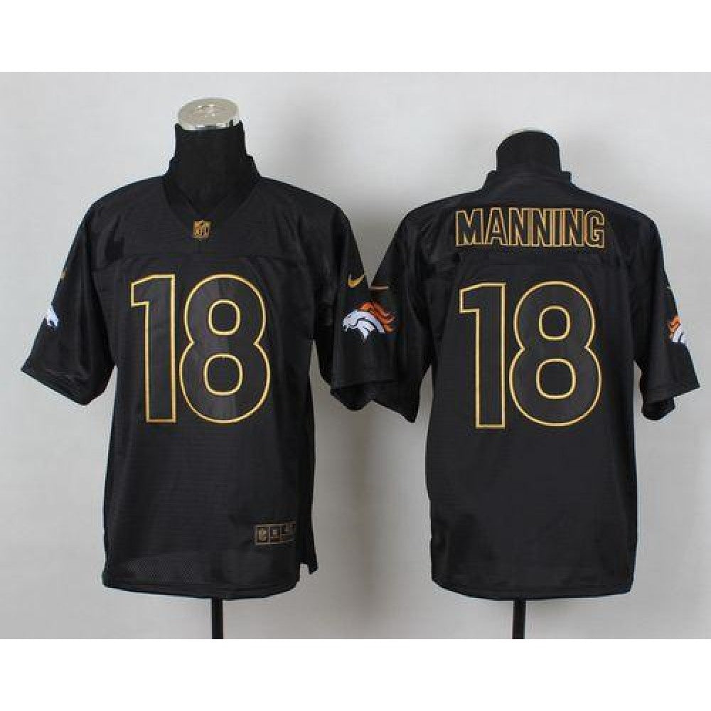 Broncos #18 Peyton Manning Black Gold No. Fashion Men's Stitched NFL Elite Jersey 