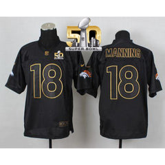 Broncos #18 Peyton Manning Black Gold No. Fashion Super Bowl 50 Men's Stitched NFL Elite Jersey 