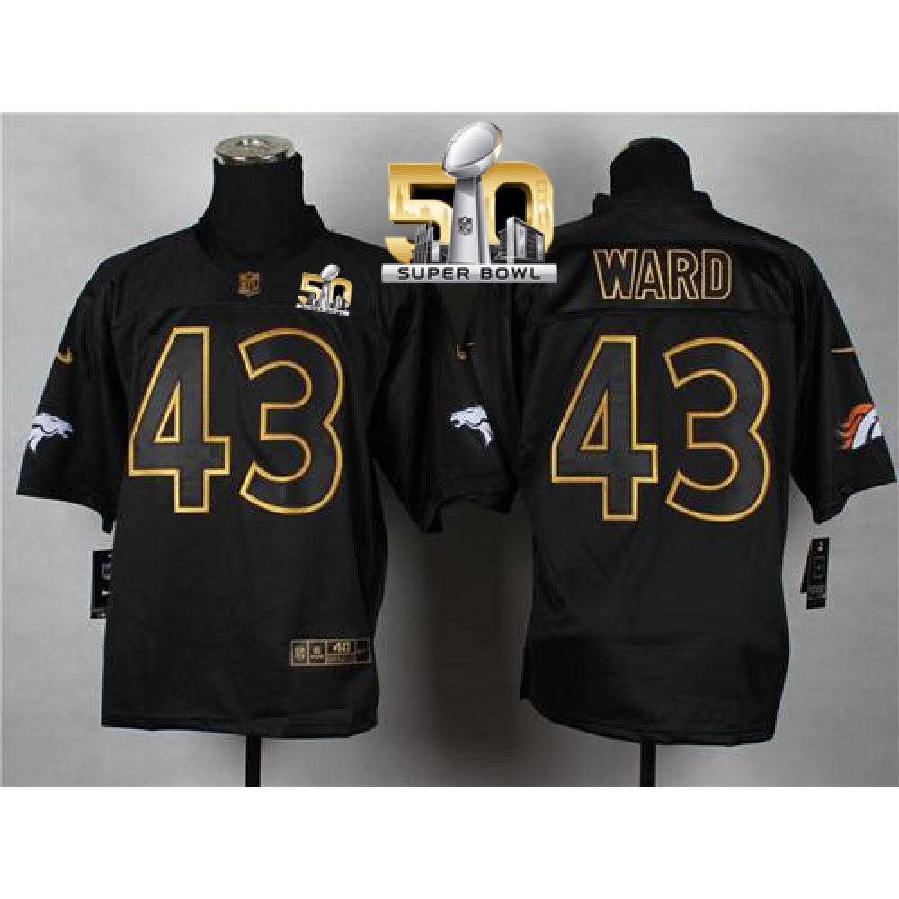Broncos #43 T.J. Ward Black Gold No. Fashion Super Bowl 50 Men's Stitched NFL Elite Jersey 