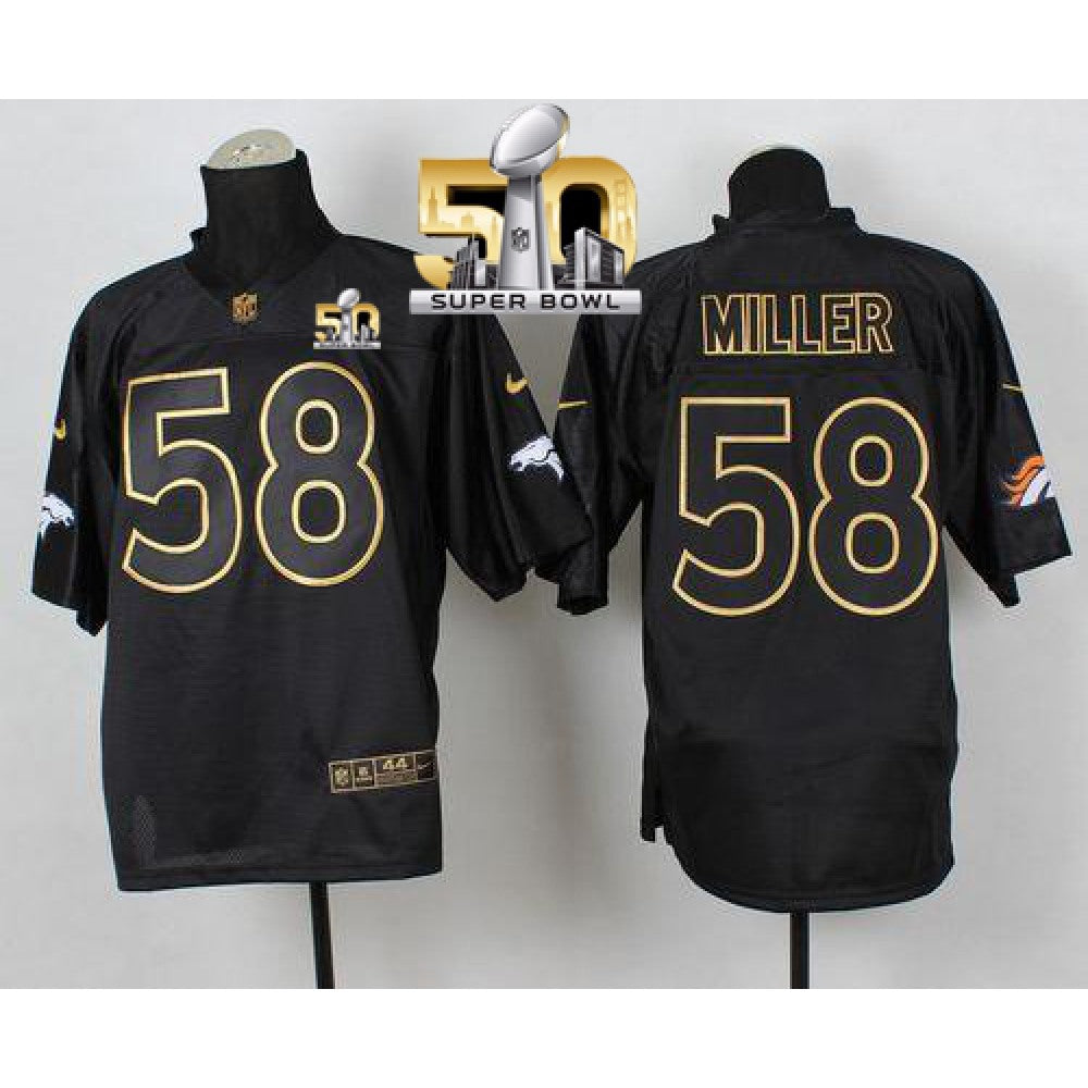 Broncos #58 Von Miller Black Gold No. Fashion Super Bowl 50 Men's Stitched NFL Elite Jersey 