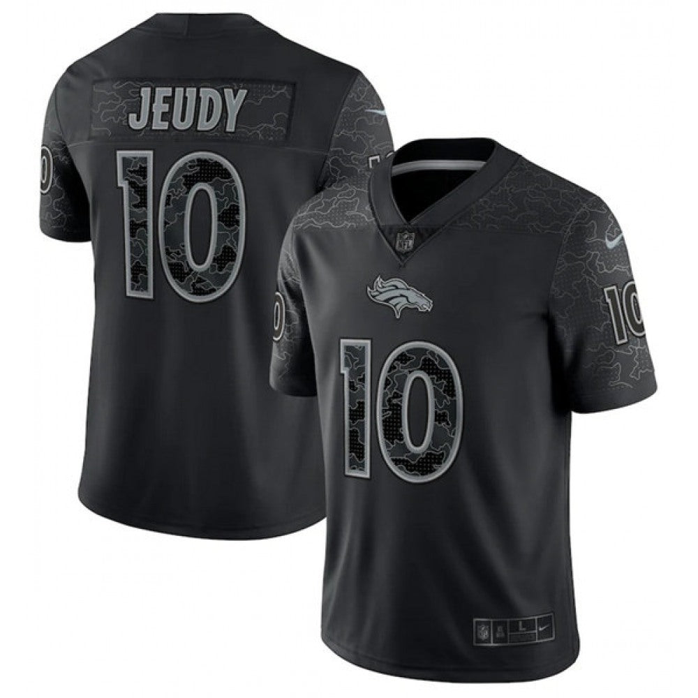 Men's Denver Broncos #10 Jerry Jeudy Black Reflective Limited Stitched Football Jersey 