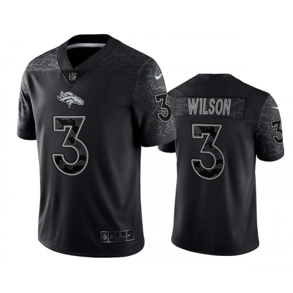 Men's Denver Broncos #3 Russell Wilson Black Reflective Limited Stitched Football Jersey 