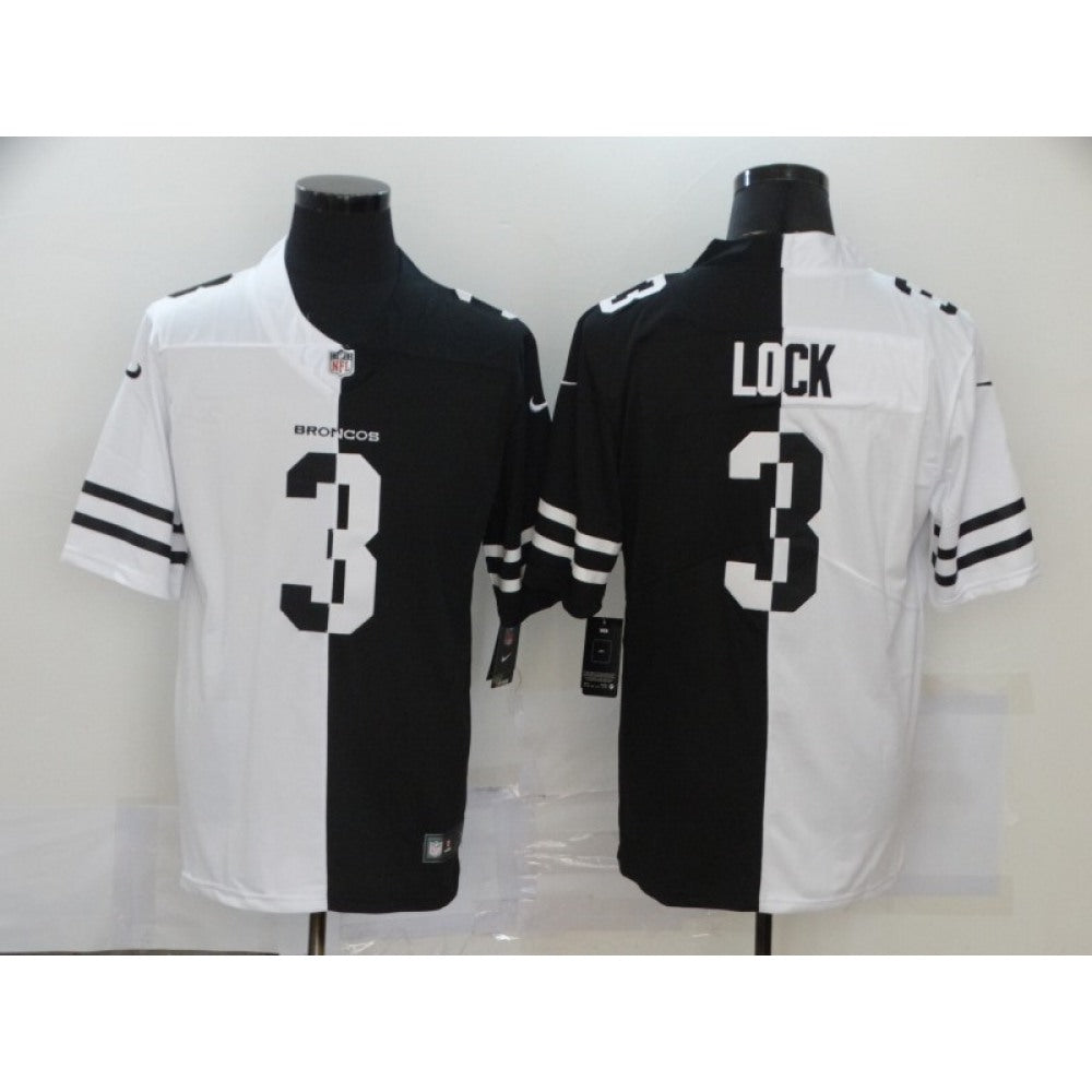 Men's Denver Broncos #3 Drew Lock Black & White Split Limited Stitched Jersey 