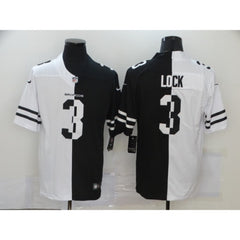 Men's Denver Broncos #3 Drew Lock Black & White Split Limited Stitched Jersey 