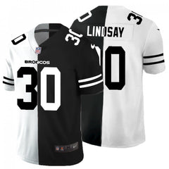 Men's Denver Broncos #30 Phillip Lindsay Black & White Split Limited Stitched Jersey 