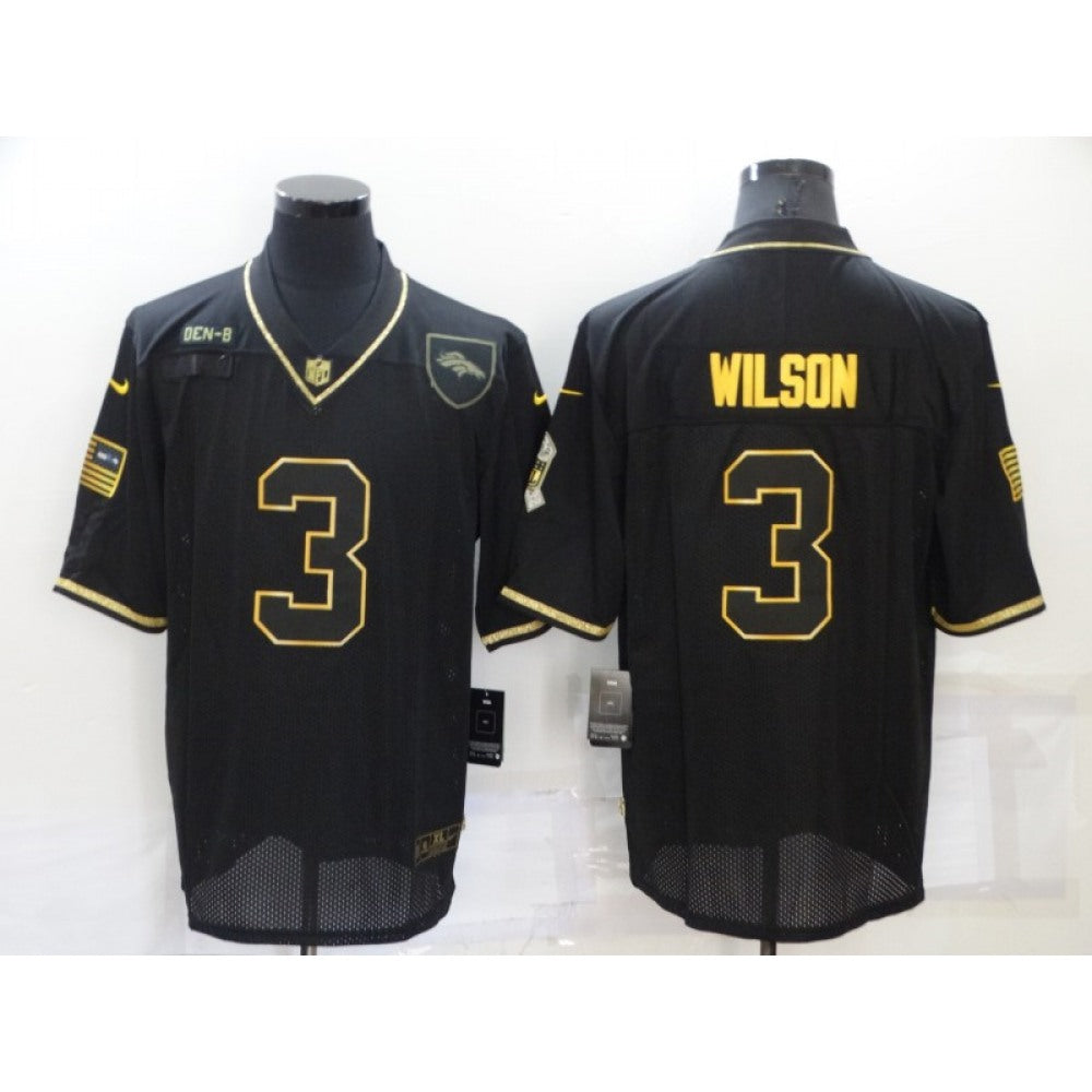 Men's Denver Broncos #3 Russell Wilson Black/Gold Salute To Service Limited Stitched Jersey 