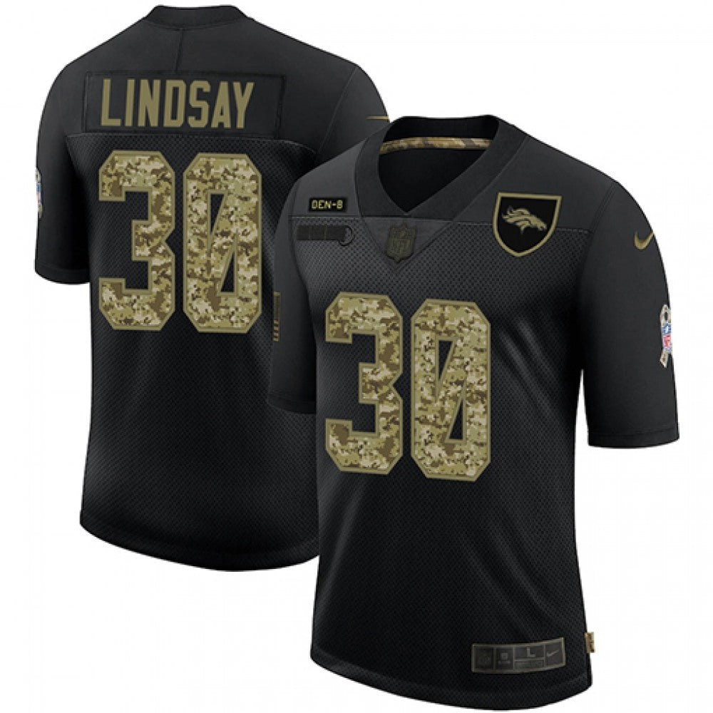 Men's Denver Broncos #30 Phillip Lindsay 2020 Black Camo Salute To Service Limited Stitched Jersey 