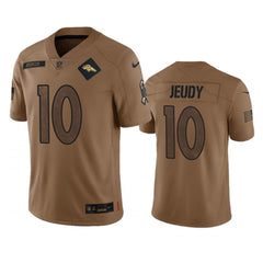 Men's Denver Broncos #10 Jerry Jeudy 2023 Brown Salute To Service Limited Stitched Football Jersey 