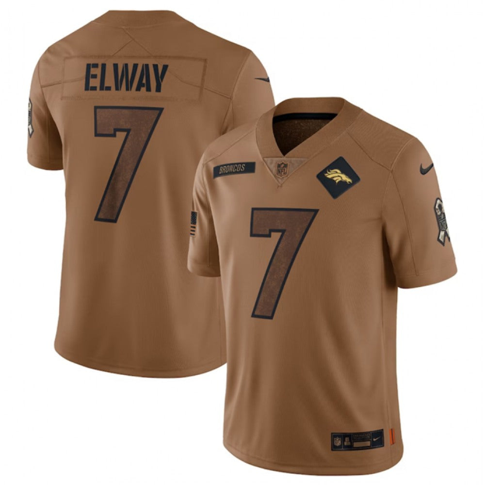 Men's Denver Broncos #7 John Elway 2023 Brown Salute To Service Limited Stitched Football Jersey 