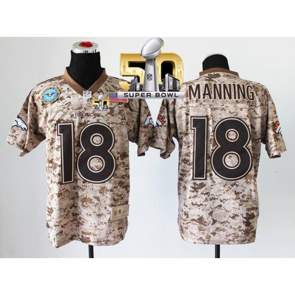 Broncos #18 Peyton Manning Camo Super Bowl 50 Men's Stitched NFL New Elite USMC Jersey 
