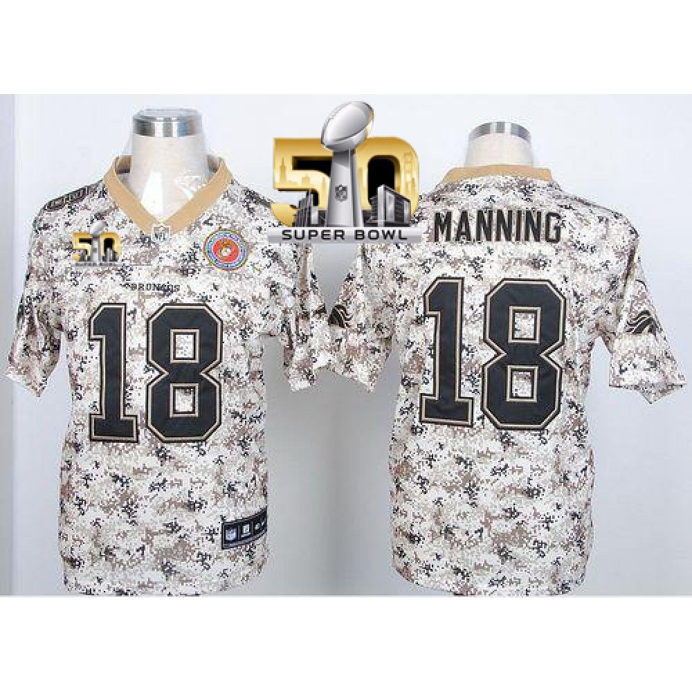 Broncos #18 Peyton Manning Camo USMC Super Bowl 50 Men's Stitched NFL Elite Jersey 