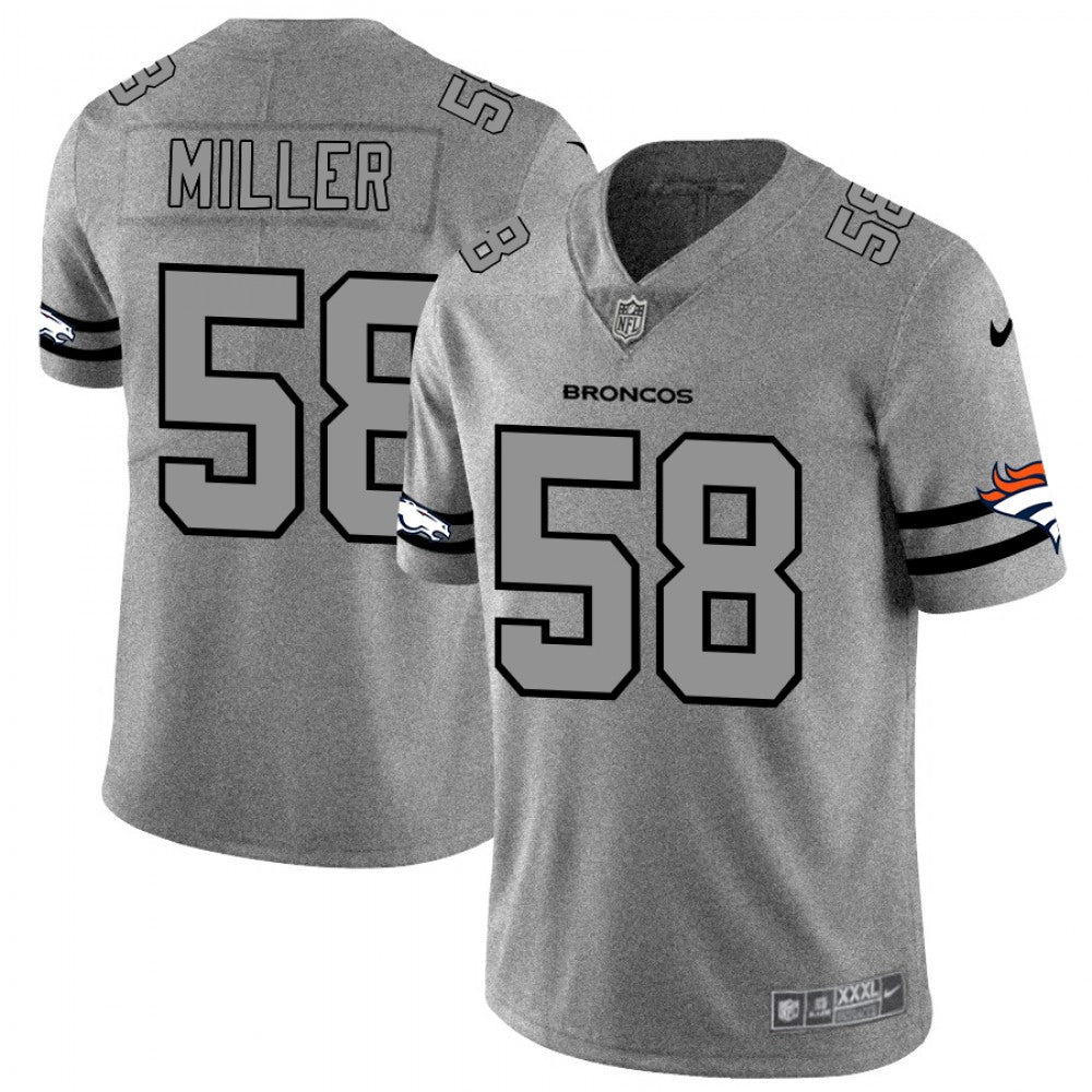 Men's Denver Broncos #58 Von Miller 2019 Gray Gridiron Team Logo Limited Stitched NFL Jersey 