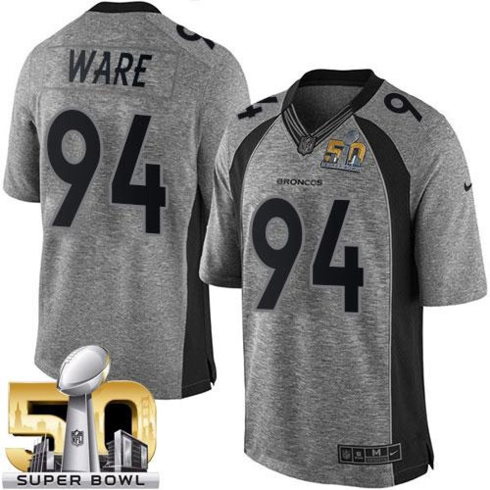 Broncos #94 DeMarcus Ware Gray Super Bowl 50 Men's Stitched NFL Limited Gridiron Gray Jersey 