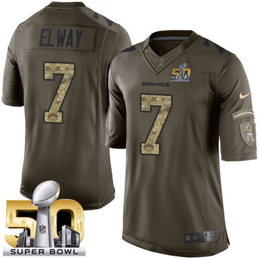 Broncos #7 John Elway Green Super Bowl 50 Men's Stitched NFL Limited Salute To Service Jersey 