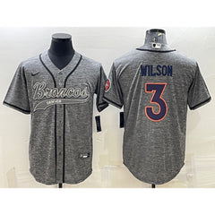 Men's Denver Broncos #3 Russell Wilson Grey With Patch Cool Base Stitched Baseball Jersey 