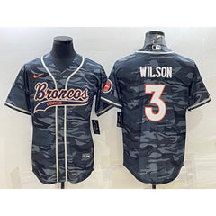 Men's Denver Broncos #3 Russell Wilson Grey Camo With Patch Cool Base Stitched Baseball Jersey 