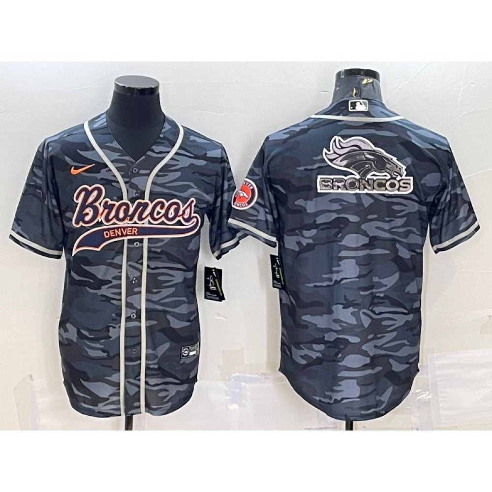 Men's Denver Broncos Grey Camo Team Big Logo With Patch Cool Base Stitched Baseball Jersey 