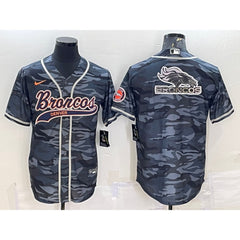 Men's Denver Broncos Grey Camo Team Big Logo With Patch Cool Base Stitched Baseball Jersey 