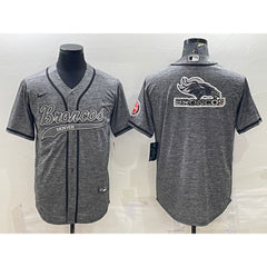 Men's Denver Broncos Grey Team Big Logo With Patch Cool Base Stitched Baseball Jersey 