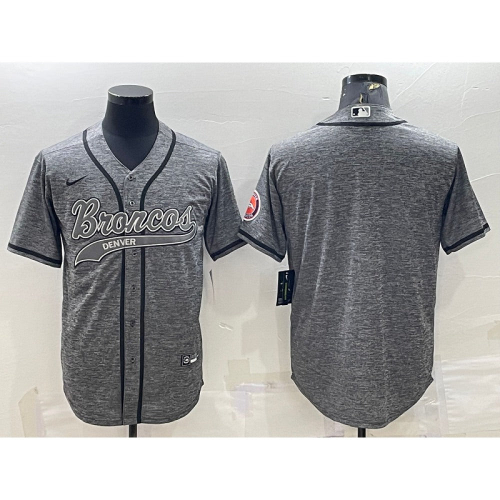 Men's Denver Broncos Blank Grey With Patch Cool Base Stitched Baseball Jersey 