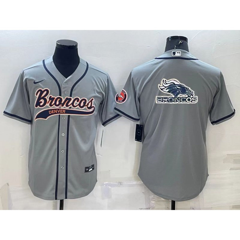 Men's Denver Broncos Grey Team Big Logo With Patch Cool Base Stitched Baseball Jersey 