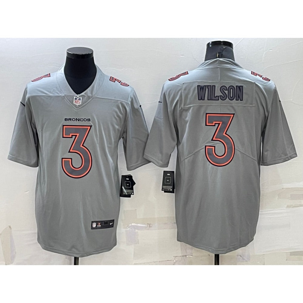 Men's Denver Broncos #3 Russell Wilson Grey With Patch Atmosphere Fashion Stitched Jersey 