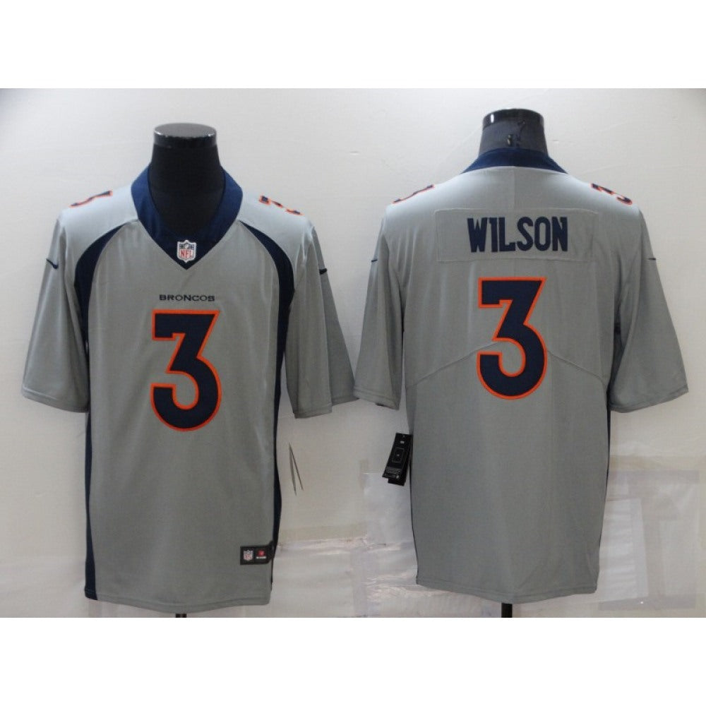 Men's Denver Broncos #3 Russell Wilson Grey Stitched Jersey 