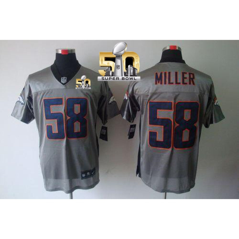 Broncos #58 Von Miller Grey Shadow Super Bowl 50 Men's Stitched NFL Elite Jersey 