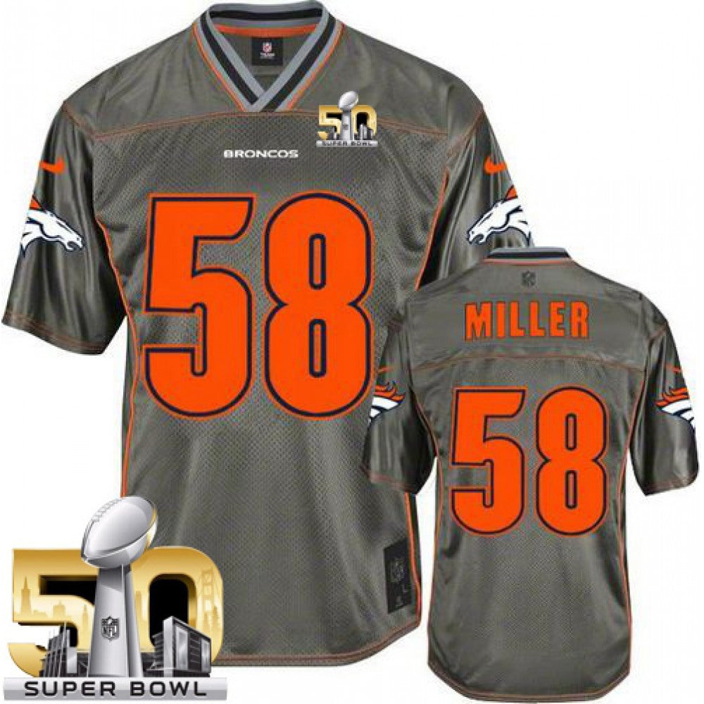Broncos #58 Von Miller Grey Super Bowl 50 Men's Stitched NFL Elite Vapor Jersey 