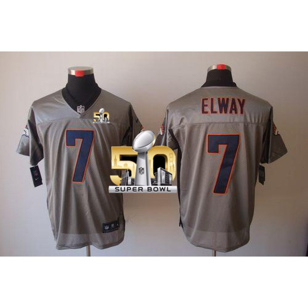Broncos #7 John Elway Grey Shadow Super Bowl 50 Men's Stitched NFL Elite Jersey 