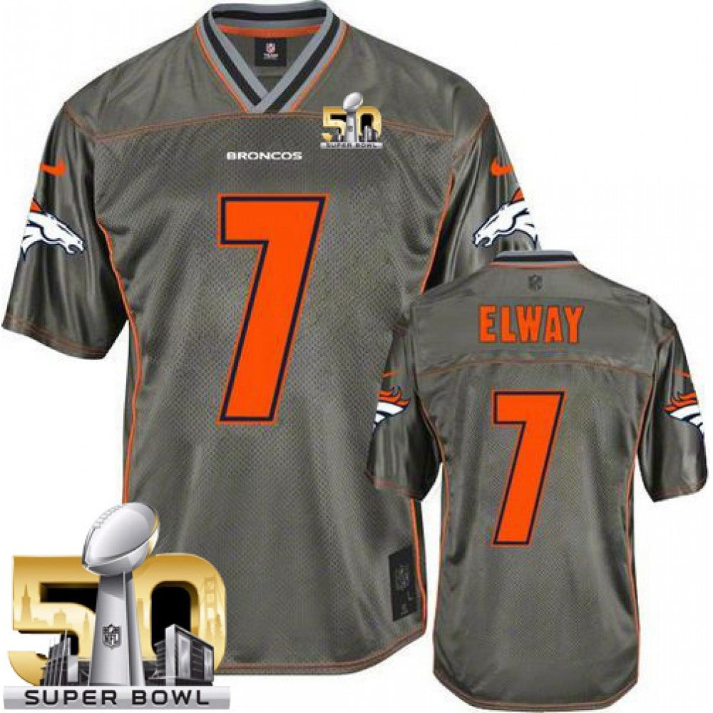 Broncos #7 John Elway Grey Super Bowl 50 Men's Stitched NFL Elite Vapor Jersey 