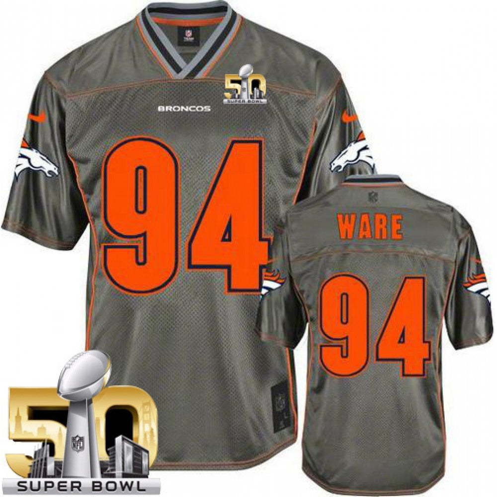 Broncos #94 DeMarcus Ware Grey Super Bowl 50 Men's Stitched NFL Elite Vapor Jersey 
