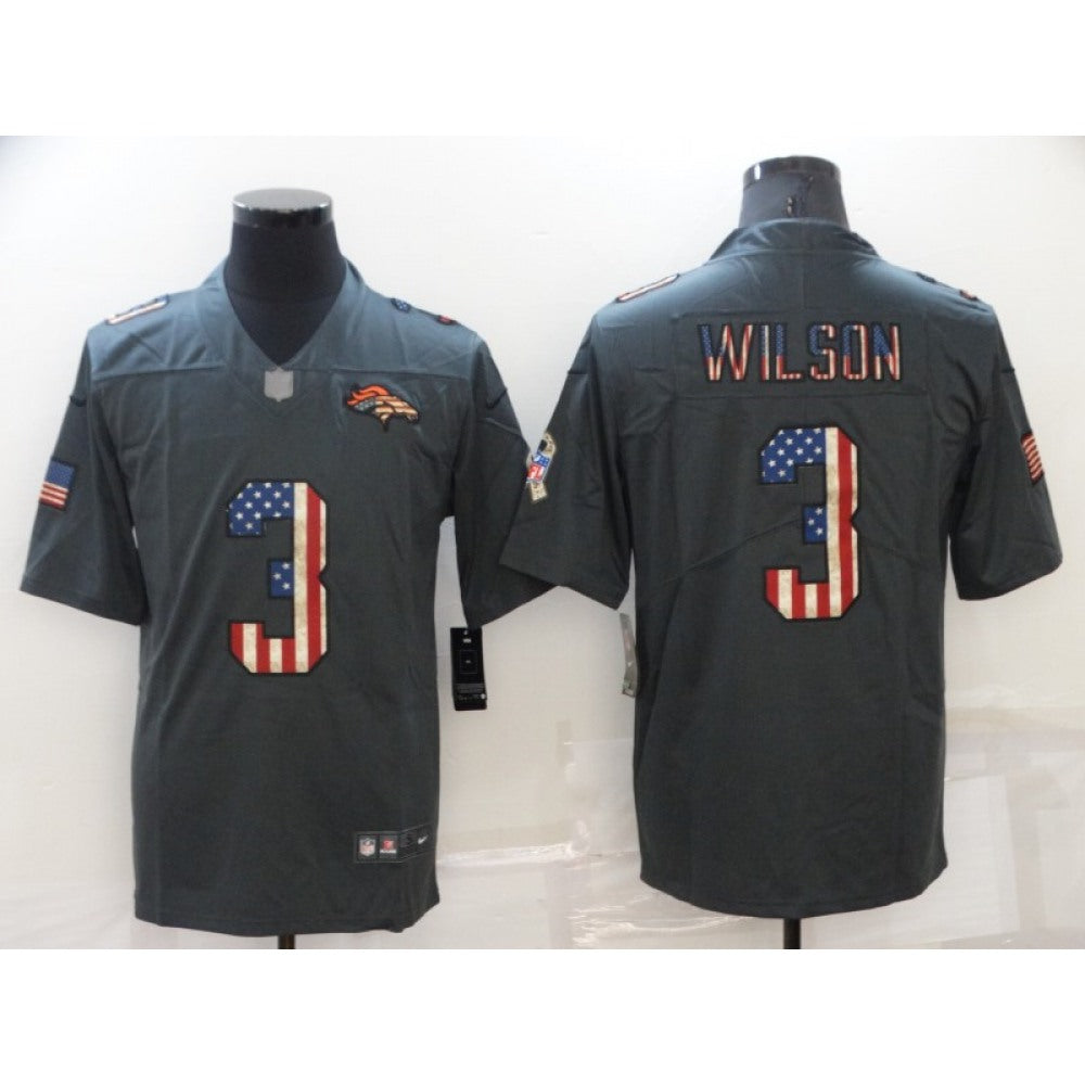 Men's Denver Broncos #3 Russell Wilson Grey Salute To Service USA Flag Fashion Limited Stitched Jersey 